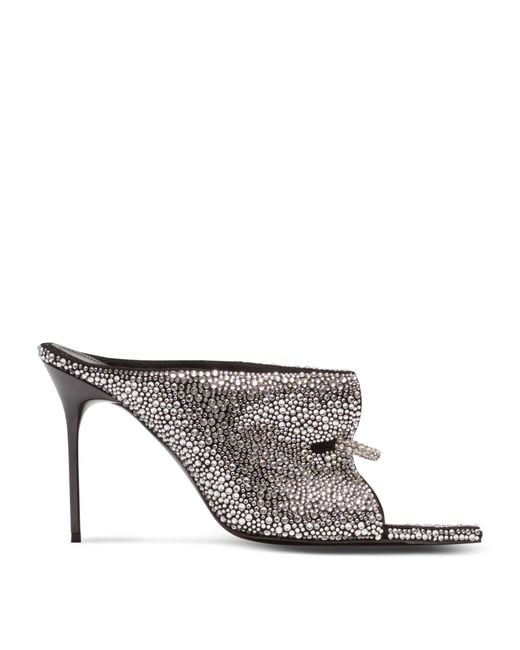 Balmain Gray Leather Rhinestone-Embellished Pierced Heeled Mules 95