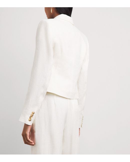 With Nothing Underneath White Linen Belgravia Cropped Blazer