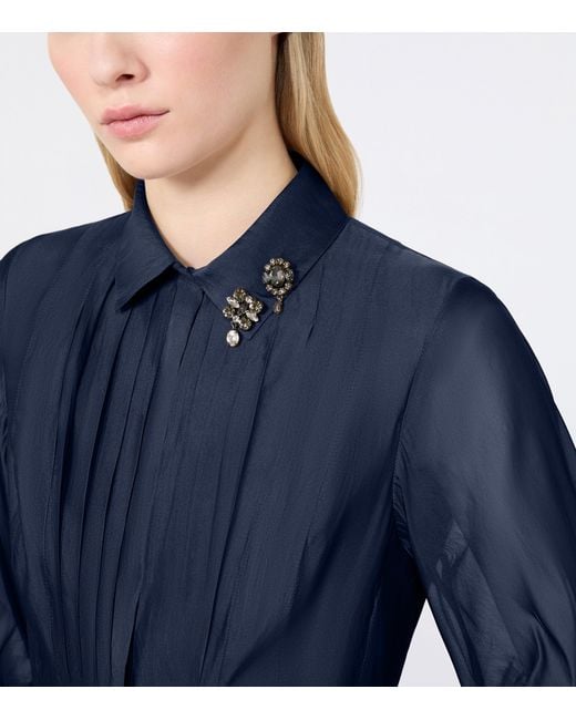 Max Mara Blue Silk-Blend Midi Shirt Dress