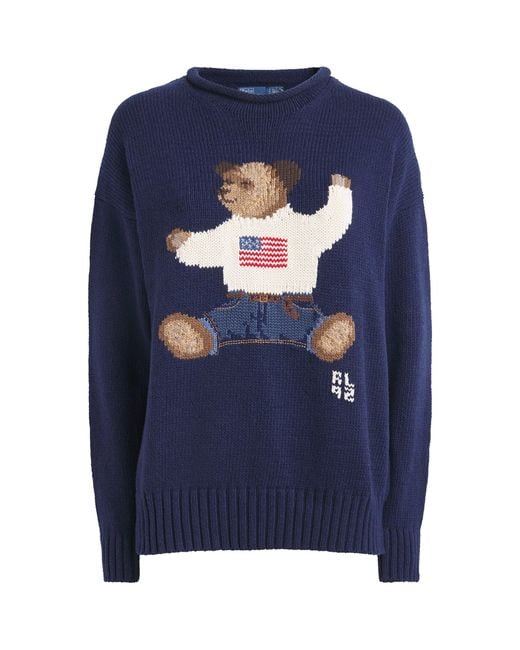 Polo Ralph Lauren Blue Cotton-Linen Sitting Polo Bear Sweater
