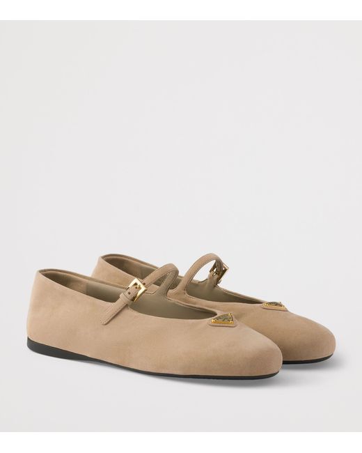 Prada Natural Suede Ballet Flats