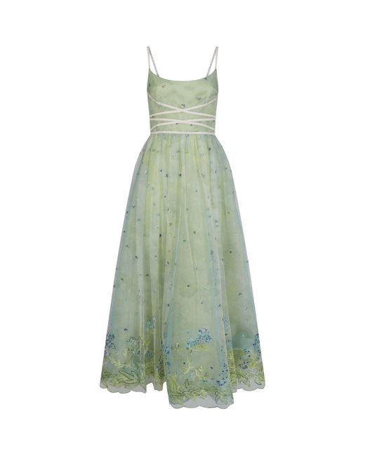 Luisa Beccaria Blue Floral Tulle Gown