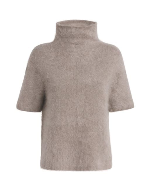 Soft Goat Gray Brushed Cashmere Short-Sleeve Sweater
