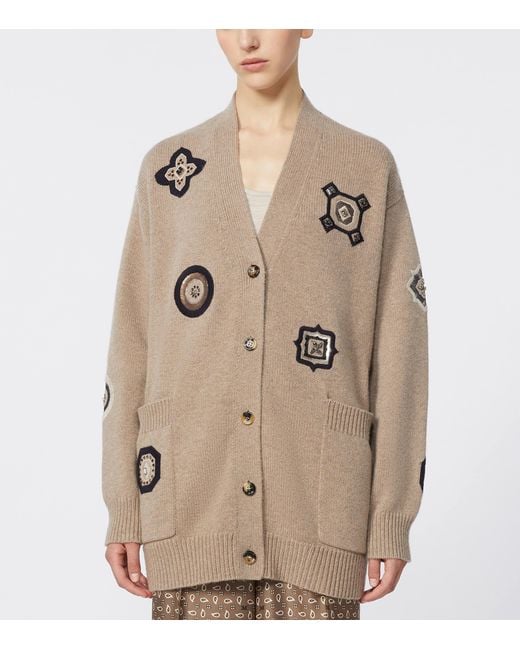 Max Mara Natural Wool-Cashmere Patch Cardigan