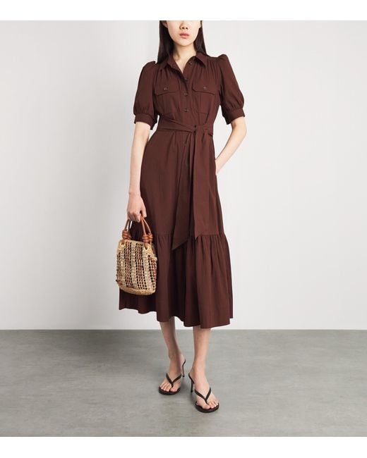 ME+EM Brown Stretch-Cotton Seersucker Midi Shirt Dress