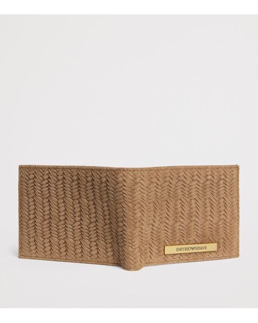 Emporio Armani Brown Suede Embossed Bifold Wallet for men