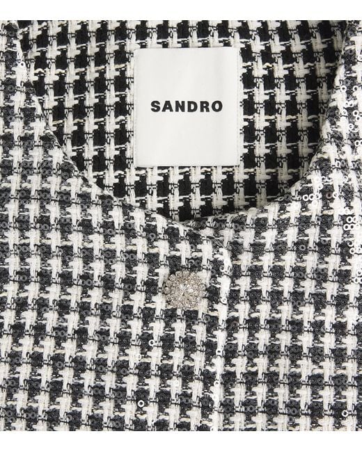 Sandro White Tweed Houndstooth Sequin Jacket
