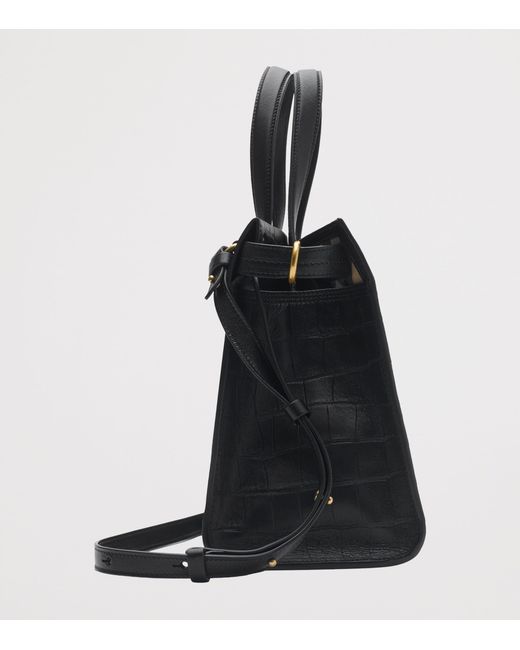 Burberry Black Small Calfskin Croc-Embossed Cotswolds Tote Bag