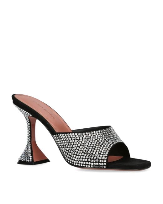 AMINA MUADDI Black Embellished Leather Lupita Heeled Mules 95