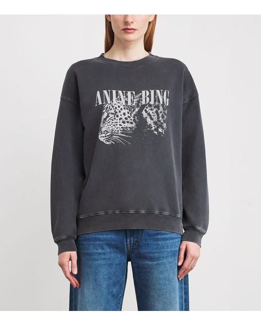 Anine Bing Gray Leopard Print Spencer Sweatshirt