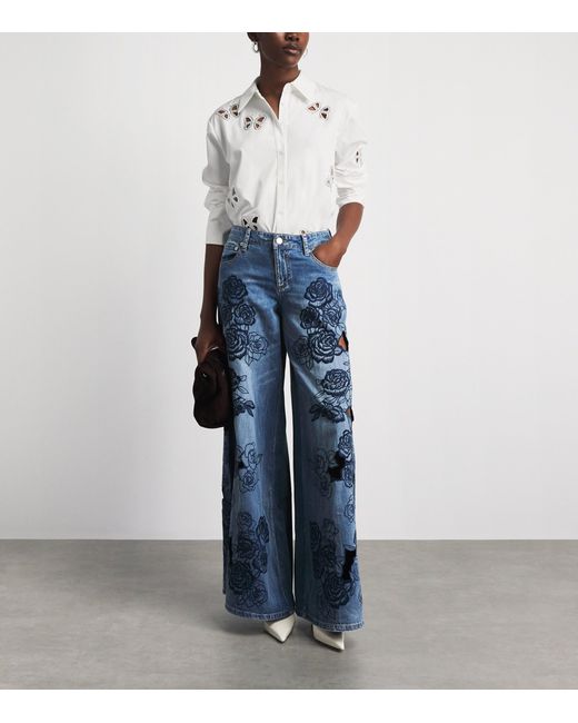 Alice + Olivia White Embellished Finely Shirt