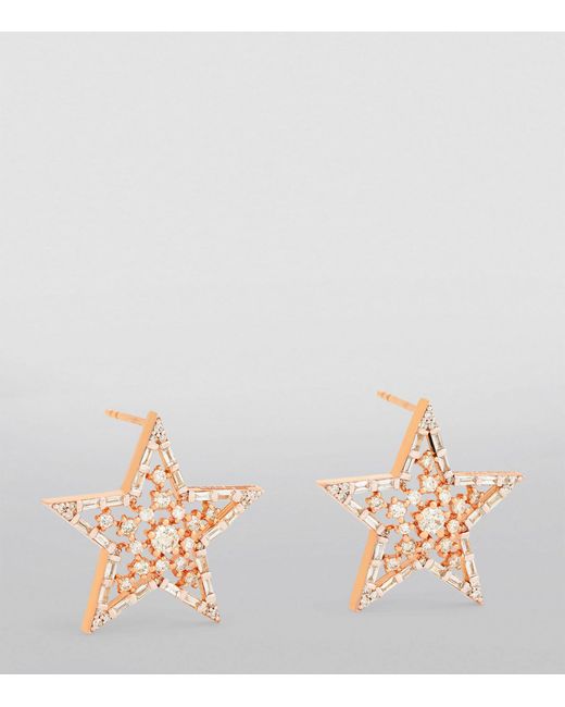 BeeGoddess Natural Rose Gold And Diamond Star Light Sirius Stud Earrings