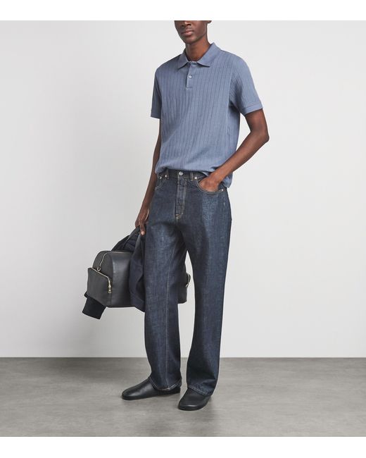 Vince Blue Pima Cotton Knit Polo Shirt for men