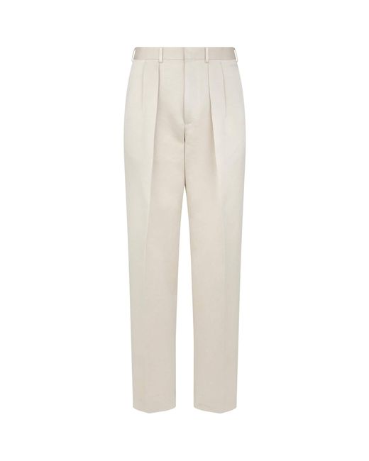 Tom Ford White Cotton-Mulberry Silk Trousers for men