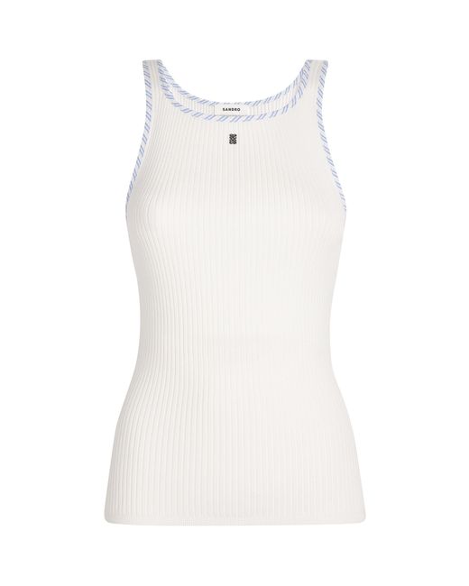 Sandro White Rib-Knit Slim Tank Top