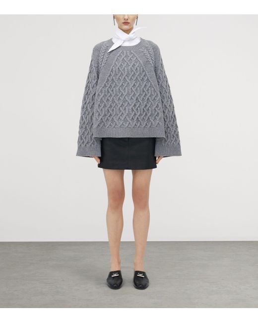 Alexander McQueen Gray Wool-Cashmere Cable-Knit Sweater