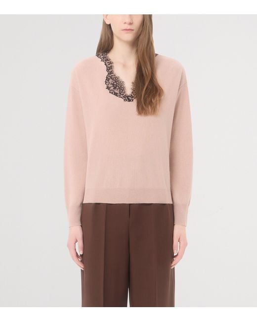 Valentino Pink Cashmere Lace-Trim Sweater