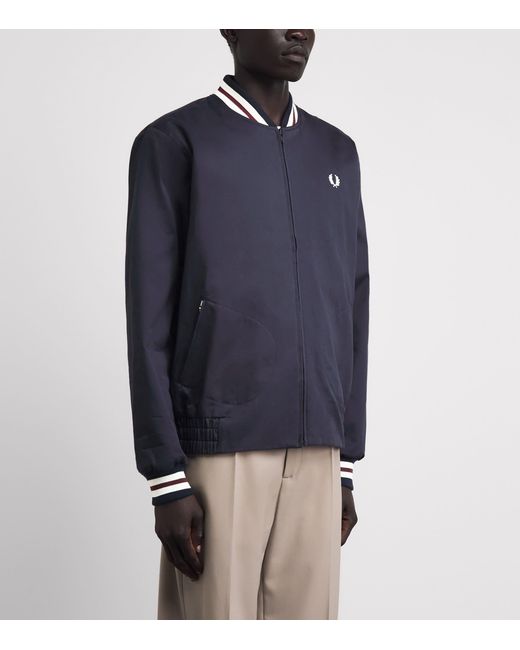 Fred Perry Blue Cotton Tennis Bomber Jacket for men