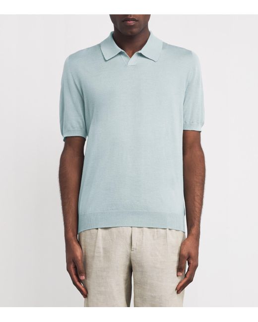 Johnstons Blue Superfine Cashmere Polo Shirt for men