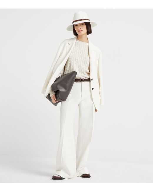 Brunello Cucinelli White Sequinned Cable-Knit Sweater