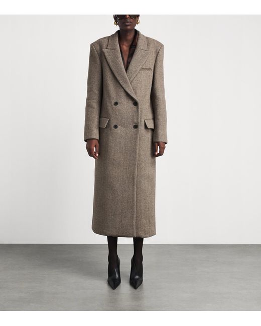 Source Unknown Brown Wool Double-Breasted Reyna Long Coat