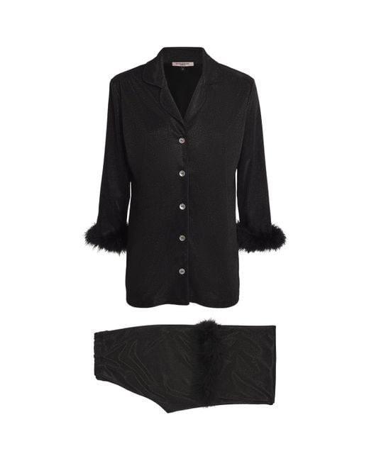 Gilda & Pearl Black Feather-Trim Sparkling Starlet Pyjama Set