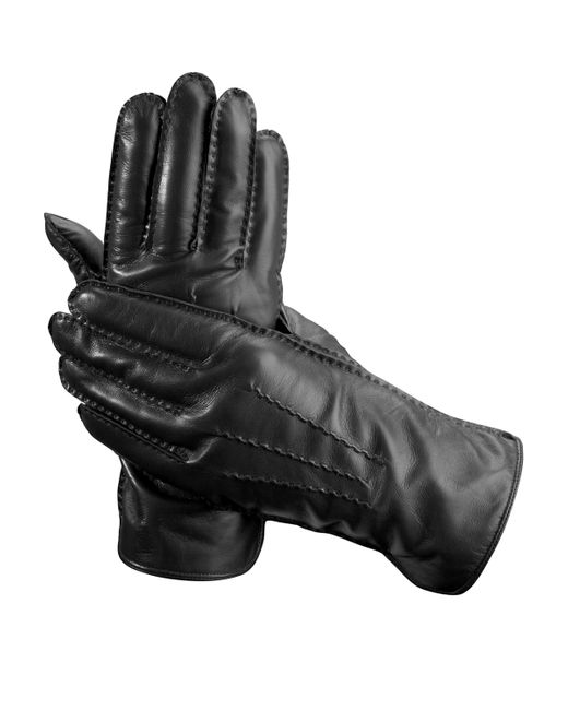 Aspinal Black Wool-Cashmere Lined Leather Gloves for men