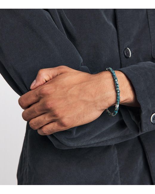 Tateossian Metallic Rhodium-Plated Sterling Rigato Java Beaded Bracelet for men