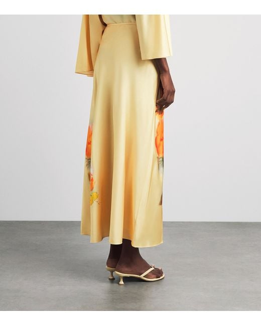 Cinq À Sept Yellow Watercolour Floral Carole Midi Skirt