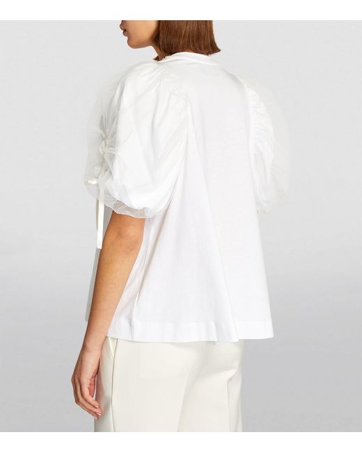 Simone Rocha White Embellished Puff-sleeve T-shirt