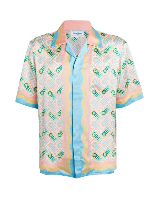 Casablancabrand Blue Silk Ping Pong Print Shirt for men