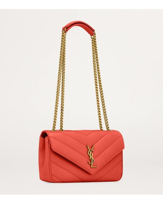 Saint Laurent Red Small Leather Loulou Shoulder Bag