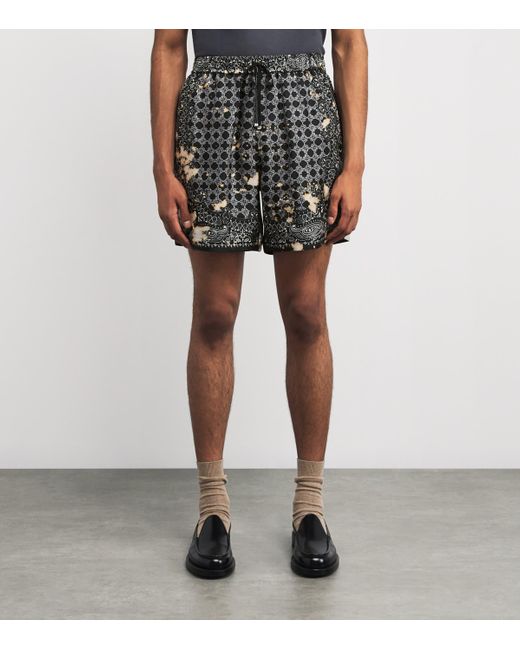 Amiri Gray Silk Bleached Bandana Print Shorts for men