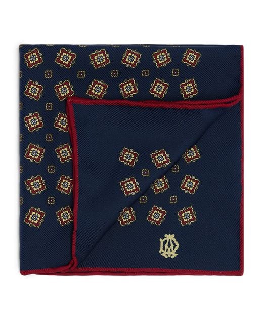 Dunhill Blue Mulberry Silk Rose Pocket Square for men