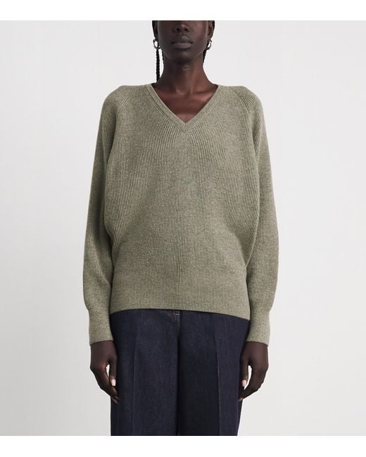 Agnona Green Cashmere V-Neck Sweater