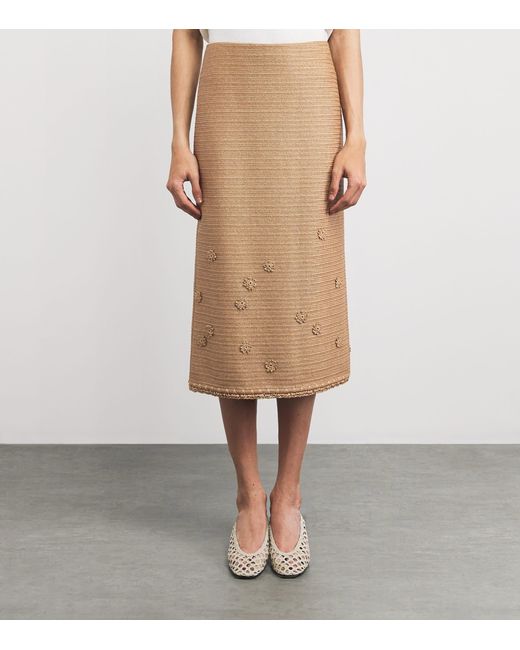 Lafayette 148 New York Natural Faux Raffia Embellished Midi Skirt
