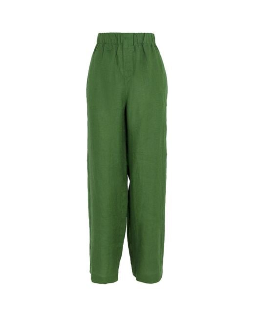 With Nothing Underneath Green Linen The Palazzo Trousers