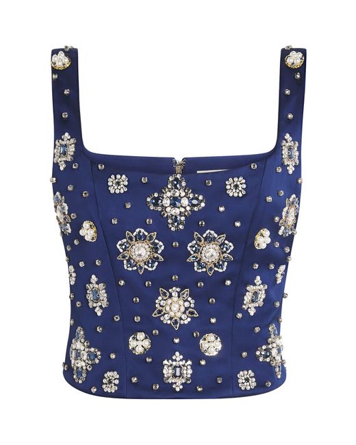 Alice + Olivia Blue Lilianna Embellished Satin Corset Top