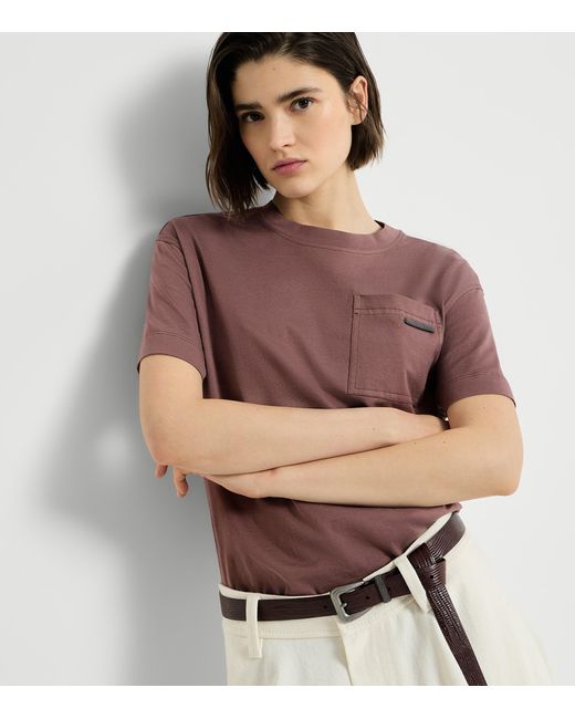 Brunello Cucinelli Purple Cotton Patch Pocket T-Shirt