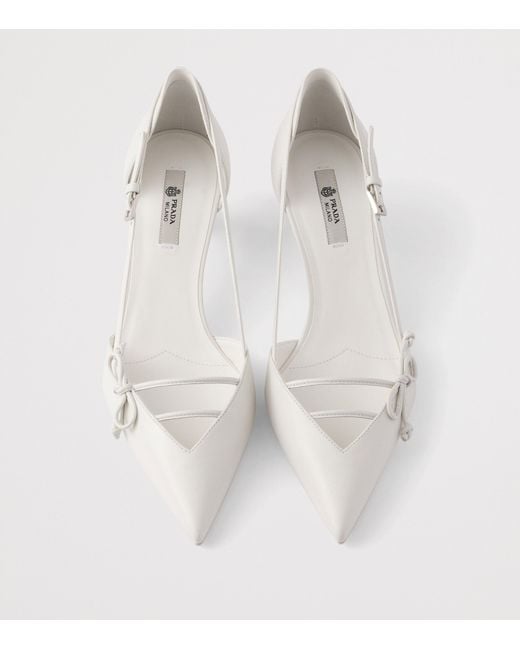 Prada White Leather Open-Side Pumps 45