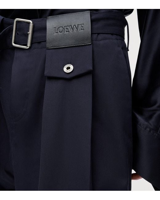 Loewe Blue Cotton-Silk Gabardine Belted Trousers