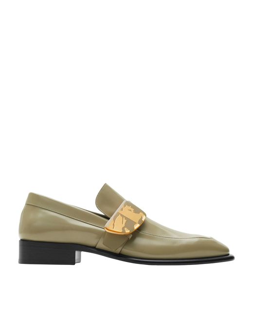 Burberry Green Leather Shield Loafers for men