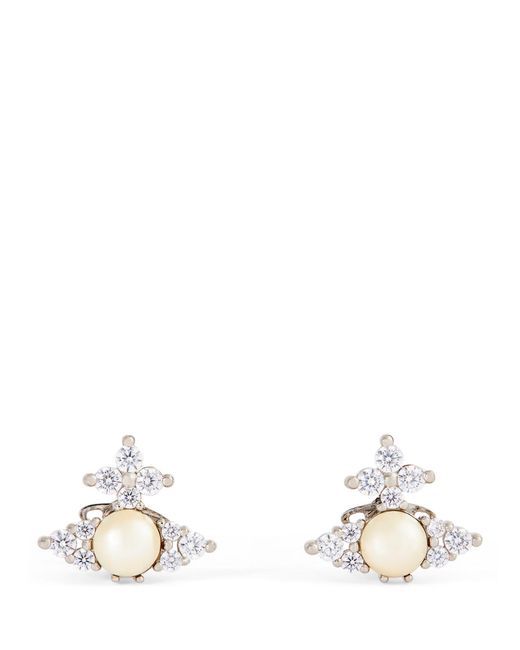 Vivienne Westwood White Platinum-plated Brass, Crystal And Pearl Feodora Stud Earrings
