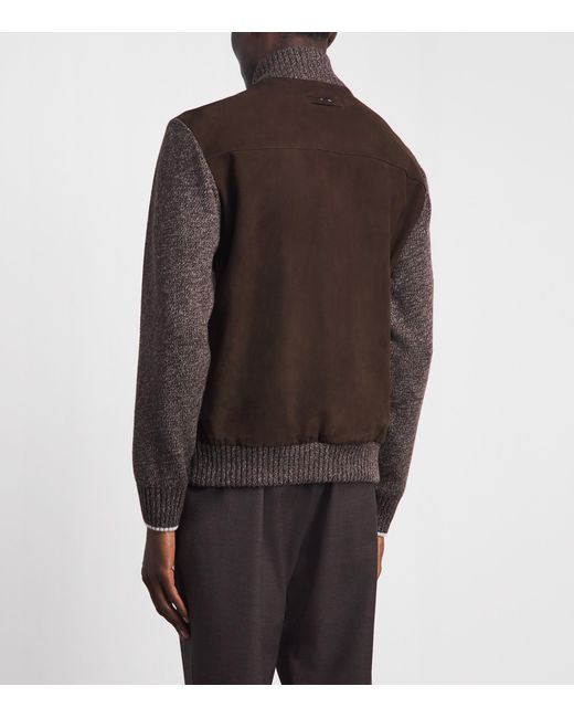 Paul & Shark Brown Suede Knitted-Sleeve Jacket for men
