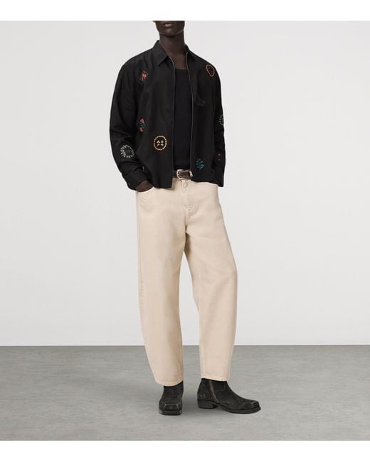 AllSaints Black Embroidered Zip-Up Shirt for men