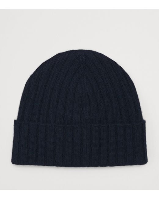 Herno Blue Cashmere Logo Patch Beanie for men