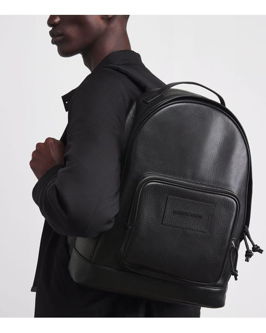 Emporio Armani Black Leather Backpack for men