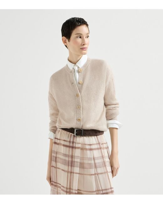 Brunello Cucinelli Natural Mohair-Blend Monili Cardigan