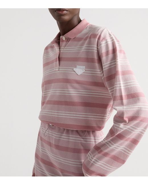 Prada Pink Cotton Piqué Stripe Long-Sleeve Polo Shirt