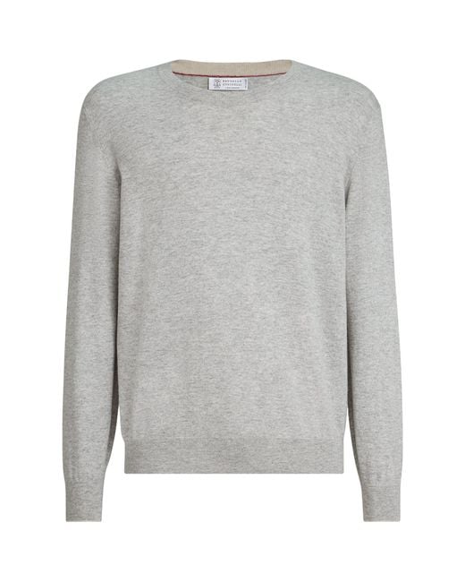 Brunello Cucinelli Gray Cashmere Crew-Neck Sweater for men